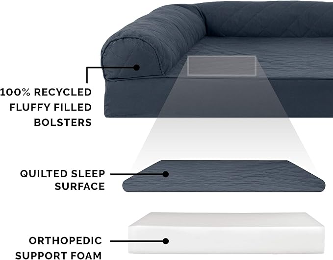 Furhaven Orthopedic Dog Bed for Large Dogs w/ Removable Bolsters & Washable Cover, For Dogs Up to 125 lbs - Quilted Sofa - Iron Gray, Jumbo Plus/XXL-Mewly Pet
