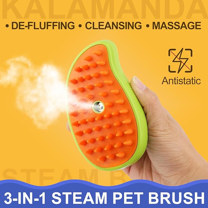 3 in 1 Cat Steamer & Brush - Silicone Massage Grooming Tool, Pet Hair Cleaning Comb for Cats & Dogs (Mango Green)-Mewly Pet