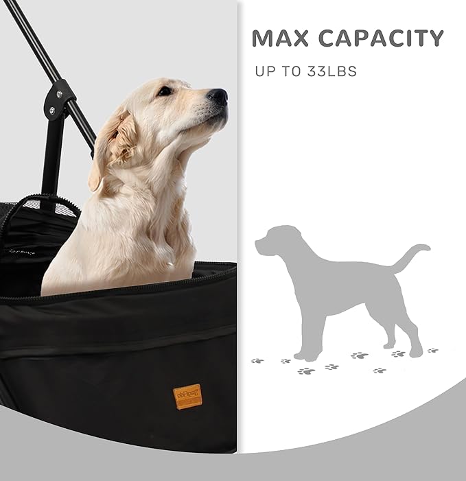 4 Wheels Pet Stroller,One-Click Folding Portable Folding Dog Cat Stroller,Sunshade, Storage Bag, Waterproof Oxford Fiber，Breathable and Visible Mesh for Small/Medium Pets up to 33 lbs,Black ﻿-Mewly Pet