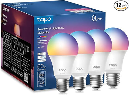 Tapo TP-Link Smart Light Bulbs, 16M Colors RGBW, Dimmable, Compatible with Alexa and Google Home, A19, 60W Equivalent, 800LM CRI>90, 2.4GHz WiFi only, No Hub Required, L530E(Pack of 48)