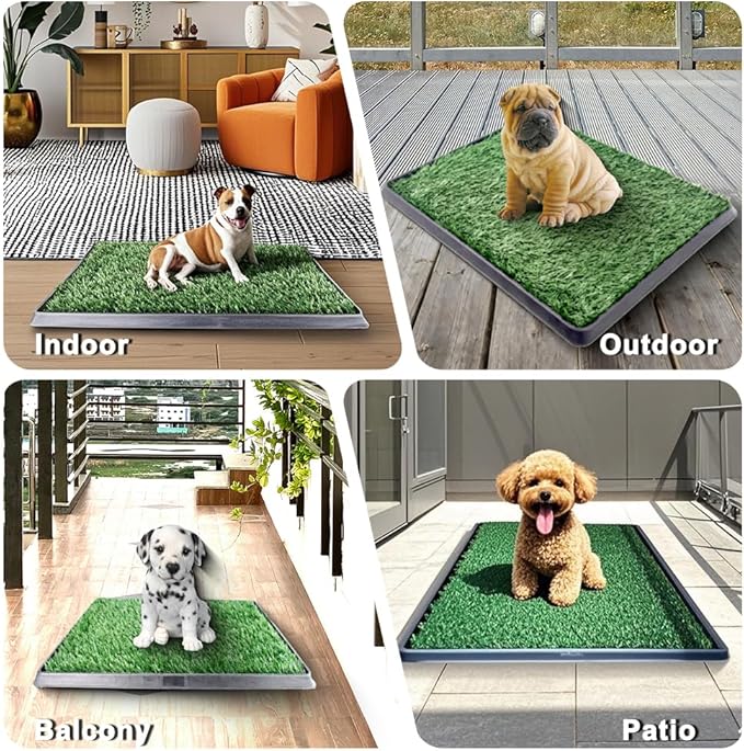 Artificial Grass Pad with Tray - 16"x20" Dog Potty for Puppy Training - with 2 PCS Reusable Replacement Fake Grass Pee Pads, Indoor/Outdoor Small Dog Litter Box for Apartment or Balcony/Patio-Mewly Pet