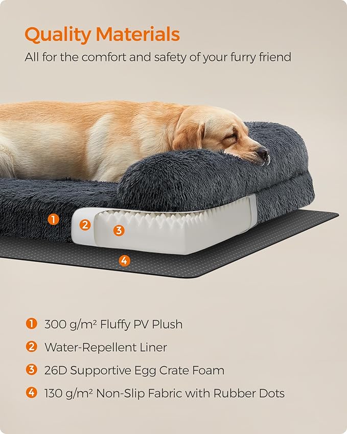 Feandrea Dog Bed, Orthopaedic Dog Sofa Bed for Medium and Large Dogs, Waterproof Ped Bed with Removable Washable Cover, 42 x 31.5 x 9 Inches, Dark Gray UPGW233G02-Mewly Pet