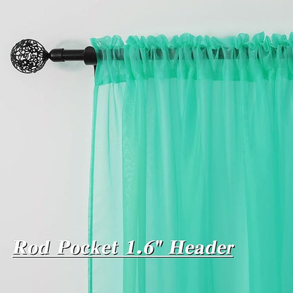 HUTO Turquoise Sheer Curtains 52 by 84 Inches Long Rod Pocket Window Sheer Drapes Home Decor Voile Panels Sheer for Bedroom Living Room Baby Room Nursery 2 Panels