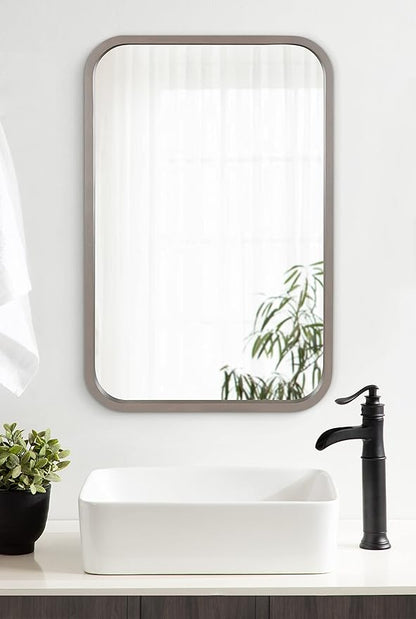 Kate and Laurel Hutton Modern Radius Rectangle Wood Wall Mirror, 20 x 30, Gray, Large Decorative Robust Farmhouse Mirror for Wall