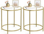 VASAGLE Round Side Tables, Set of 2, Glass End Tables with Metal Frame, Gold Coffee Tables with Modern Style, for Living Room, Balcony, Bedroom, Gold Color