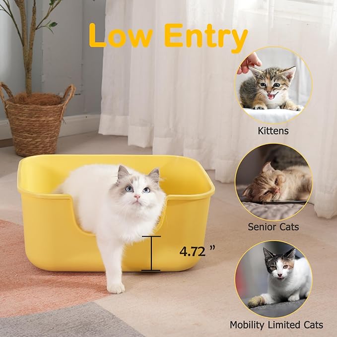 Large Cat Litter Box with High Sides,Cat Boxes for Indoor Cats,Cat Litter Pan for Kitty,Litter Box with Low Entry,Easy to Clean,Anti-Splashing (Grey)-Mewly Pet