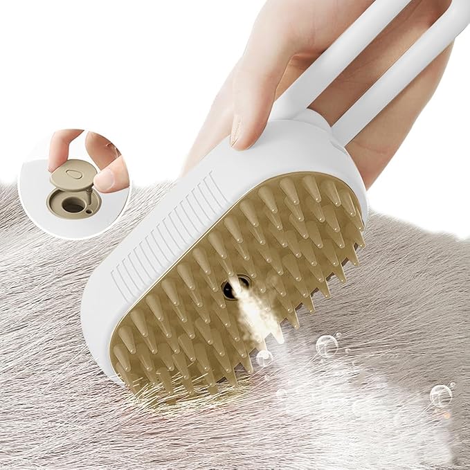 Generic Cat Steam Brush,Rechargeable with Handle,Self-Cleaning Grooming Tool,for Cats and Dogs,4 In1 Cat Steamy Brush, Multifunctional Hair Comb for Removing Tangled and Loose Hair (white)-Mewly Pet