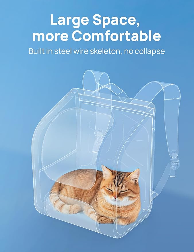 Pecute Cat Backpack Carrier, Large Space Cat Bubble Backpack, Breathable Cat Carrier, Shaded Dog Backpack Carrier, Ergonomic 3D Design for Travel, Hiking, Suitable for Shopping, and Vet, Khaki-Mewly Pet