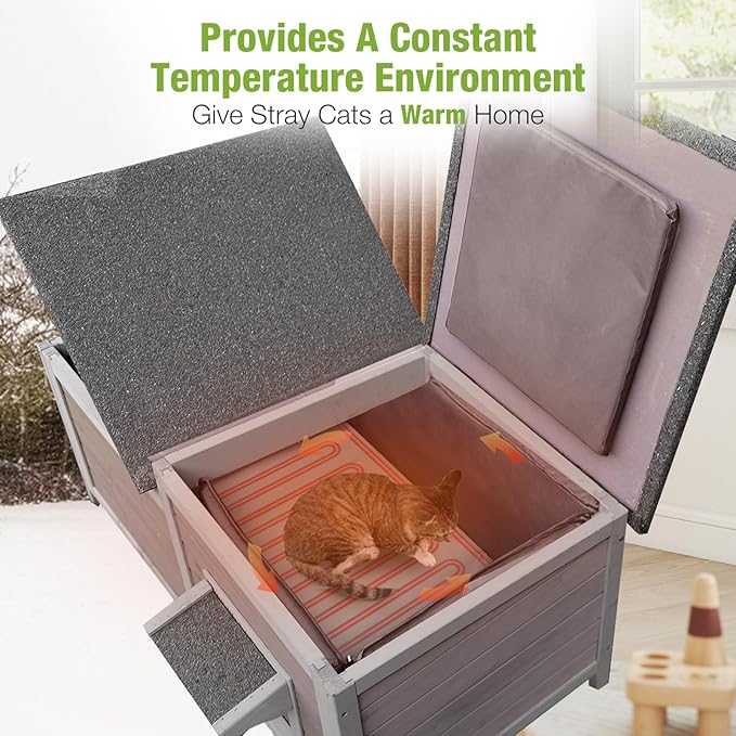 GUTINNEEN Outdoor Cat House Weatherproof Feral Kitty Shelter for Winter Cat Condo with Large Opening Roof (1-Story(AIR93-Heated))-Mewly Pet