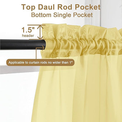 Chyhomenyc Sheer Yellow Curtains 90 inches Long 2 Panels, Light Filtering Soft Airy Solid Elegant Voile Window Treatment Drapes for Bedroom Living Room Wedding Party Decor, 42 Wx90 L Inches