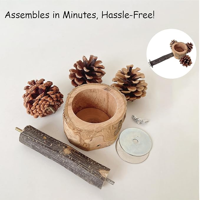 Bird Perch with Safe Bowl Wood & Pinecones - Bird Toys Chew Toys 100% Natural & Durable for Cockatiel, Conure, Budgie, Lovebird, Parakeet - Birdcage Accessory for Foraging & Oral Health-Mewly Pet
