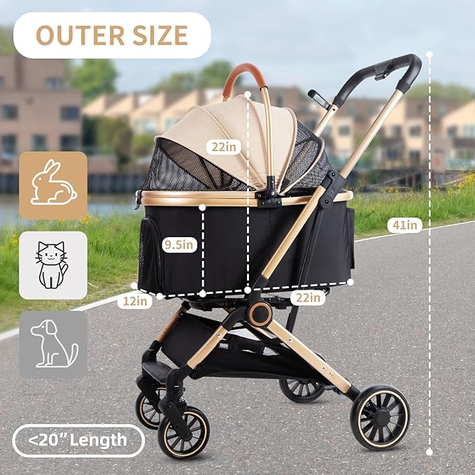 3 in 1 Pet Stroller with 4 Wheels, Foldable Pet Travel Carrier for Small/Medium Dogs Cats up to 50lbs, Detachble Portable Pet Bag, Storage Basket-Mewly Pet
