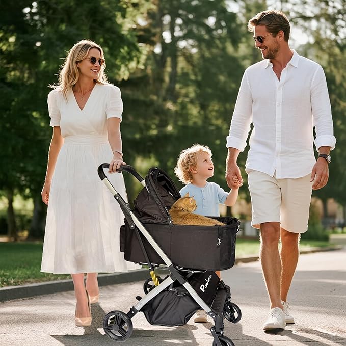 Pet Stroller for Small & Medium Dogs Cats up to 55 lbs 4-in-1 Foldable Travel Pet Stroller with Detachable Carrier Lightweight All-Terrain Spring Damping,Car Seat,Sun Canopy,Black-Mewly Pet