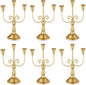 Romadedi Candelabra Gold Candle Holders - 3 Arm 11.8" Wedding Candlestick Holder for Theme Party Table Centerpiece Decor Dining Room Birthday Holiday Christmas, Set of 6