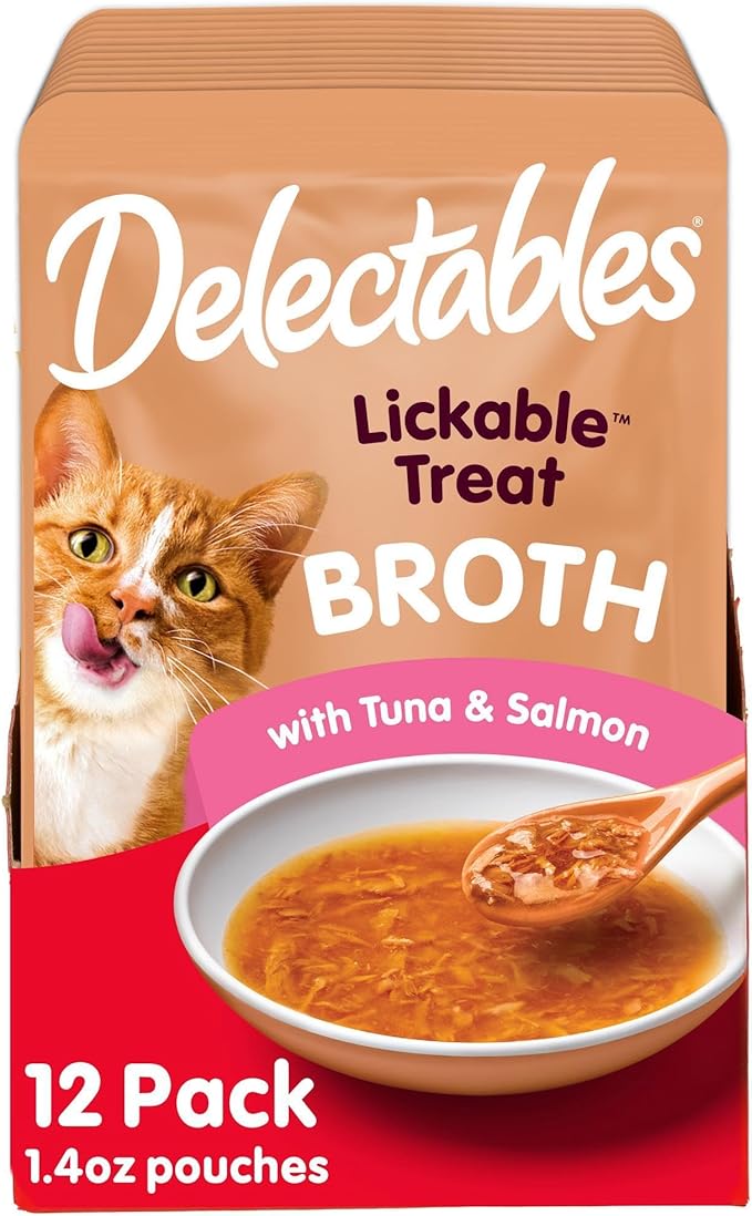 Hartz Delectables Savory Broths Tuna & Salmon Lickable Wet Cat Treats, 12 Count-Mewly Pet