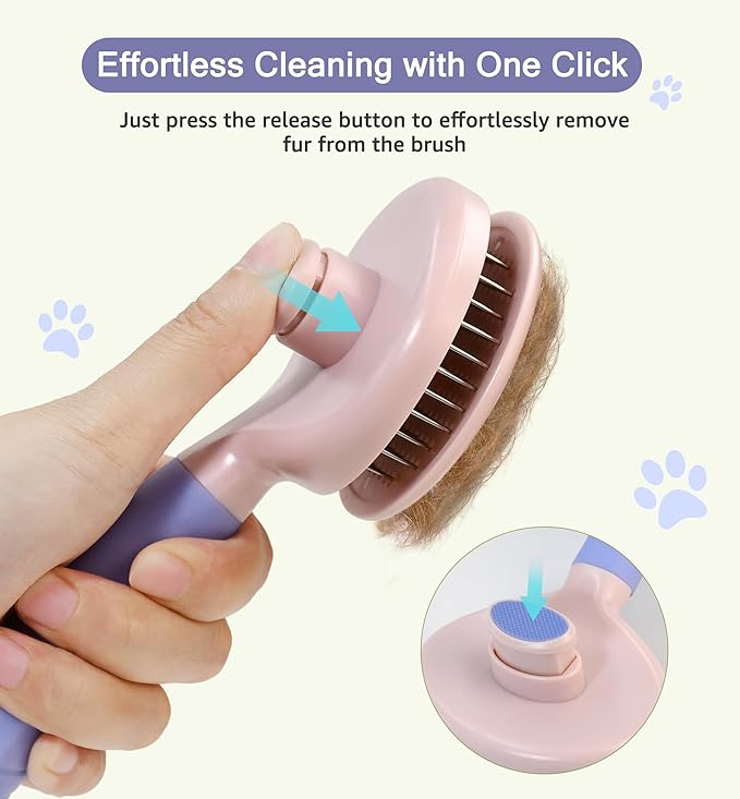 Pet Self-Cleaning Slicker Brush for Dogs & Cats, Deshedding Grooming Comb, Removes Loose Undercoat Hair & Mats, Skin-Friendly Massaging Tool for Long/Short Fur, Large & Small Breeds (Purple)-Mewly Pet