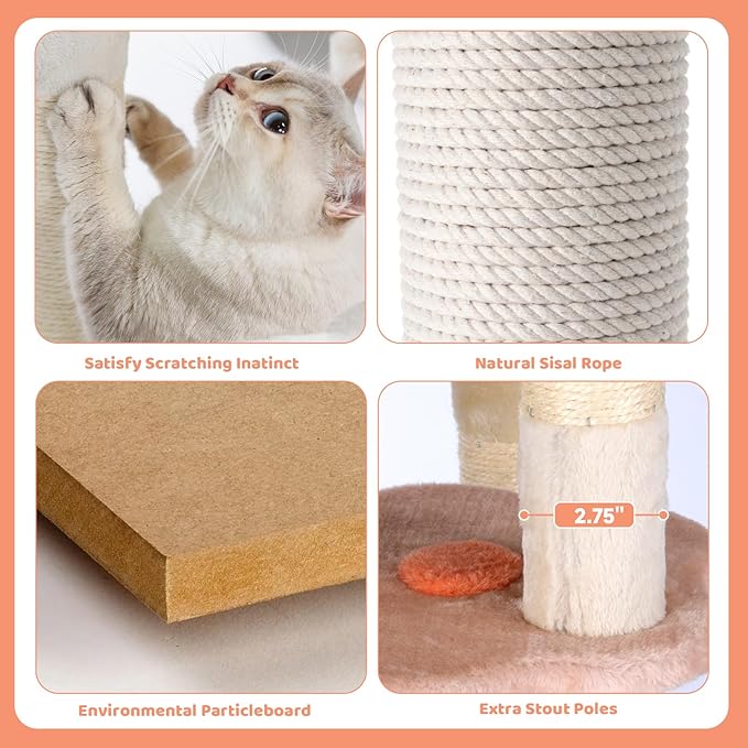 HYABi 53 Inch Flower Cat Tree - Multi-Level Cat Condo with Scratch Posts & Toys, Fresh Design Eco-Friendly Material, for Multi-Cat Households & Indoor Cat Playground-Mewly Pet