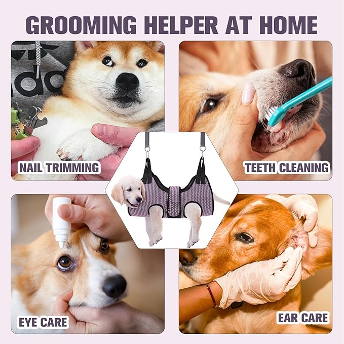 PAWCHIE Dog Grooming Hammock Harness for Dogs & Cats with Pet Nail Clipper Trimmer- Breathable Cat Hanger Sling for Trimming Clipping Nails-Dog Hammock Restraint Bag for Small Medium Large Dog,Pink XS-Mewly Pet