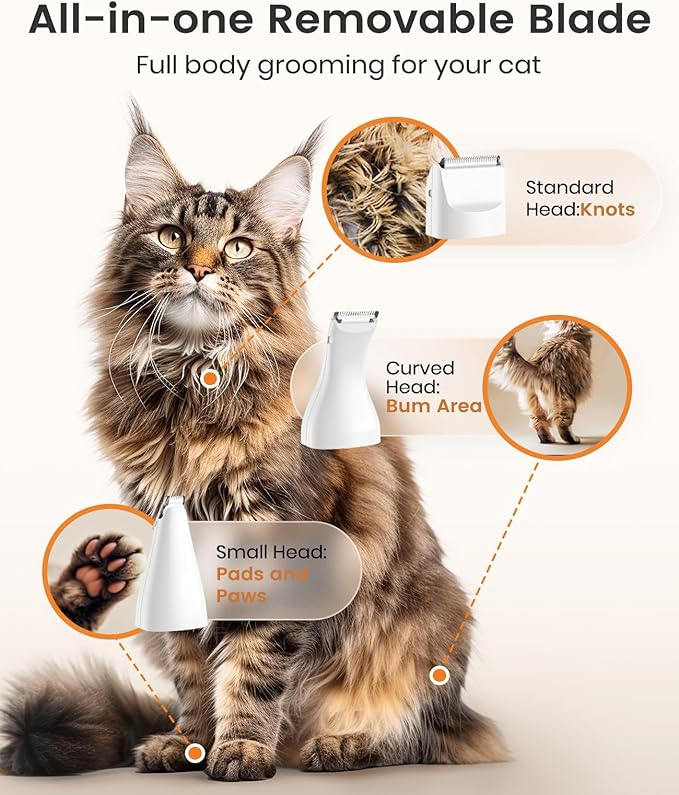 oneisall Cat Grooming Kit, 3 in 1 Quiet Cat Clippers for Thick Matted Paw Hair Trimmer, Heavy Coat Butt Shaver Cordless Pet Clippers Fur Trimmer for Dogs and Other Small Animals at Home Travel-Mewly Pet