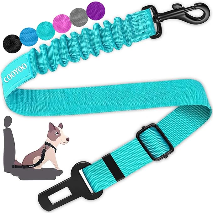 COOYOO Dog Seat Belt,Retractable Dog Car Harness Seat Belt for Car Adjustable Nylon Pet Safety Seat Belts Heavy Duty & Elastic Bungee Buffer-Mewly Pet