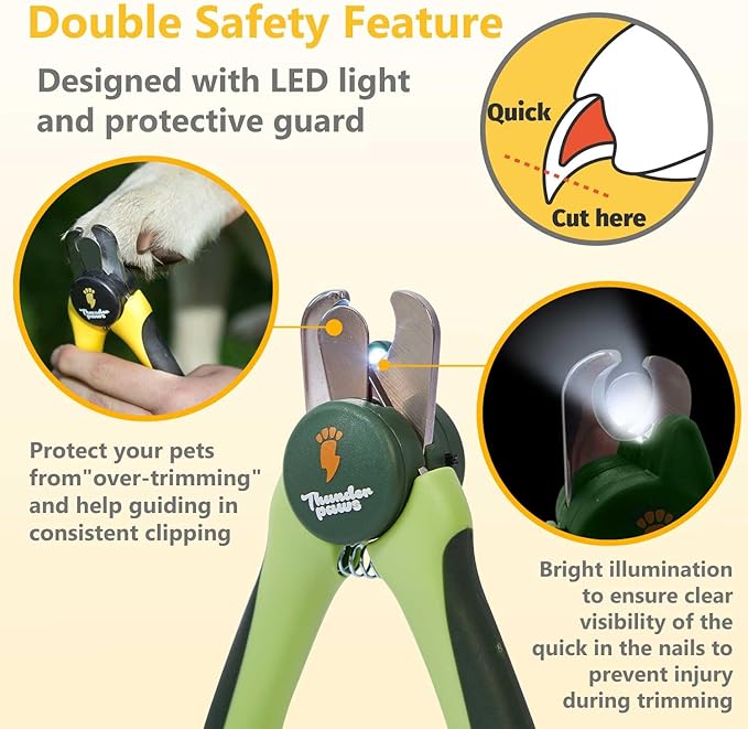 Professional-Grade Nail Clippers for Dogs Nail Trimmer with Safety Guard and Nail File - Nail Clippers for Large Dogs - Dog Nail Clipper Toenail Clippers (Green, Medium-Large (LED))-Mewly Pet