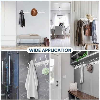 TICONN Wall Mounted Coat Rack, Five Heavy Duty Tri Hooks All Metal Construction for Jacket Coat Hat in Mudroom Entryway (White, 2-Pack)