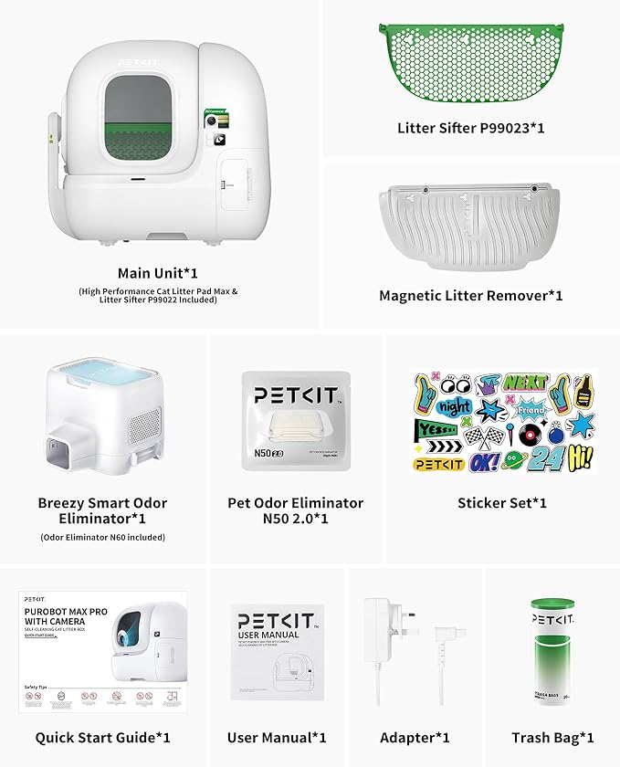 PETKIT 2025 Purobot Max Pro AI-Camera Self Cleaning Cat Litter Box, 210° Wide Angle Lens Night Vision Cat Facial Recognition Automatic Litter Box with 5G WiFi App Control Odor-Free-Mewly Pet