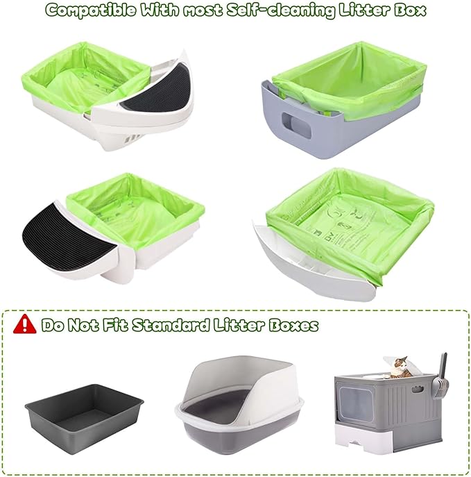 Biodegradable Cat Litter Liner Bags Compatible with LR 3, 4 and Most Self-Cleaning Litter Boxes, 60 Count Kitty Automatic Waste Drawer Liners, Drawstring Pet Compostable Replacement Poop Bags-Mewly Pet