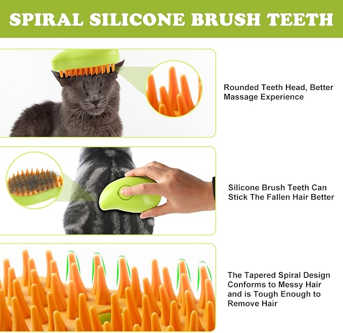 Steam Brush for Cats Shedding, 3 in 1 Steamy Water Pet Hair Removal Comb with Steamer, Spritz Comb for Dog, Indoor Cat Spray Mist Grooming Defur Brush, Cepillo Vapor Gato Perro, Steaming Cleaning Spa-Mewly Pet