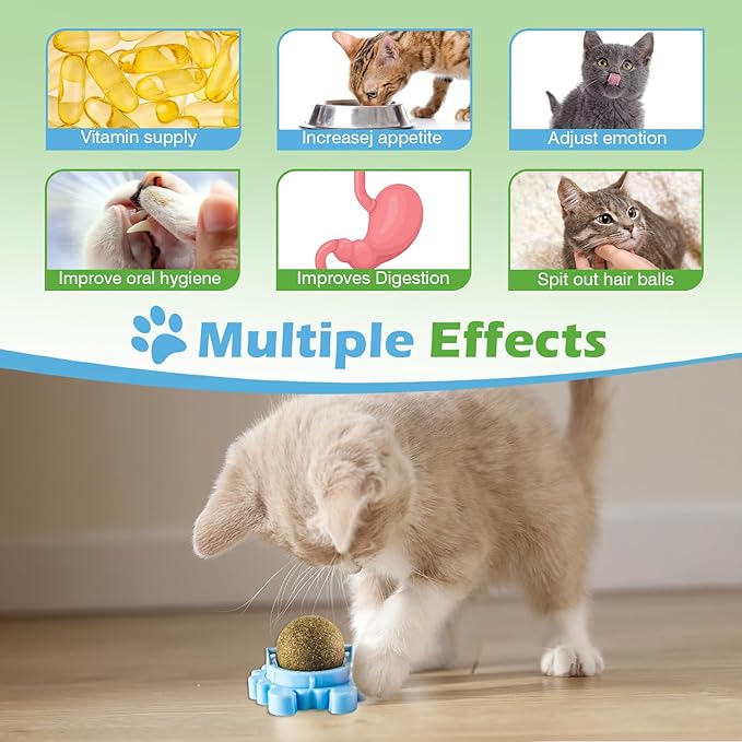 4 Pack Catnip Balls Roller Wall Ball for Cats Spinning Catnip Station Licking Balls Organic Cat nip Chew Ball for Teeth Cleaning & Play-Mewly Pet