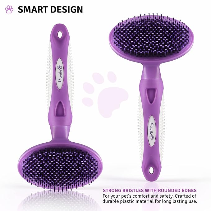 Round Bristle Pet Brush for Dogs and Cats - Soft Dog Brush for Grooming Short or Long Hair - Gentle Tool for Sensitive Skin Removes Dander, Dirt, and Detangles (Purple)-Mewly Pet