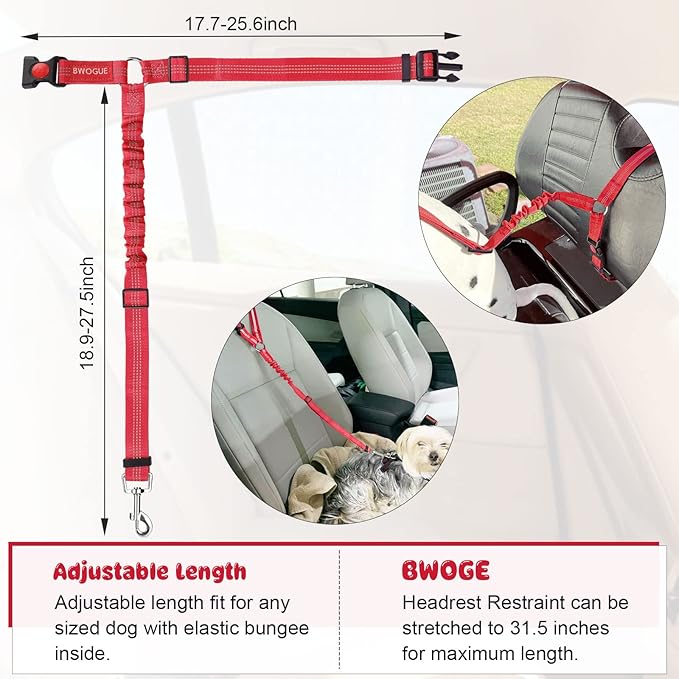 BWOGUE Pet Dog Cat Seat Belts, Car Headrest Restraint Adjustable Safety Leads Vehicle Seatbelt Harness (1 Pack)-Mewly Pet