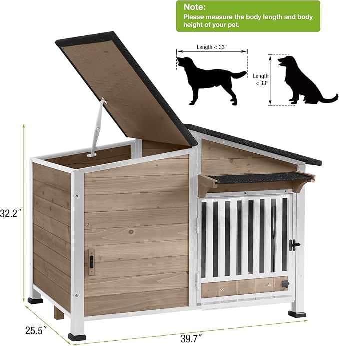 Dog House Outdoor with Bowls Weatherproof Dog Kennel with Anti-Chewing Iron Frame Dog Shelter for Small Medium Dogs(Light Brown)-Mewly Pet