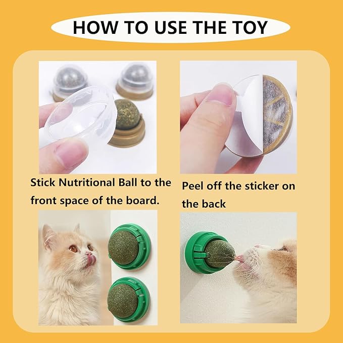 GATITOS Catnip Balls 1 Pcs, Catnip Ball for Cats Wall, Safe Healthy Kitten Chew Toys, Teeth Cleaning Dental Wall Treats, Edible Cats Lick Kitten Chew-Mewly Pet
