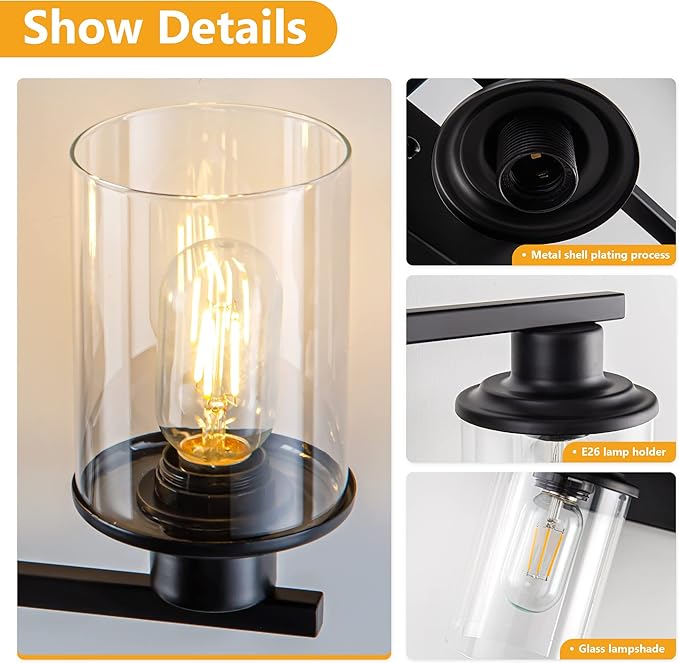 Black Bathroom Vanity Light Fixture 5-Light Vanity Lights for Bathroom Lighting Wall Sconce Lamp