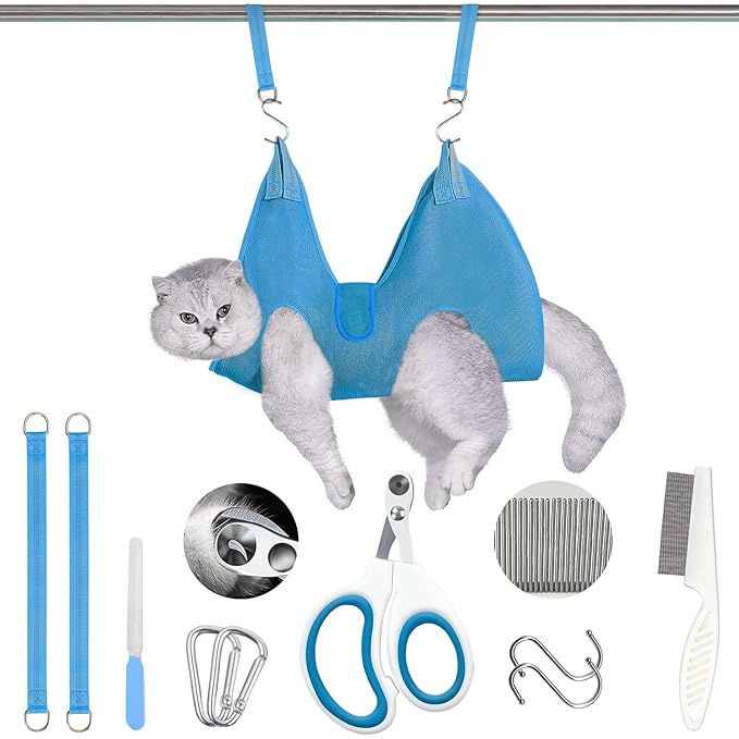 JIURUN Dog Grooming Hammock for Nail Trimming Cat Nail Clipper Hammock,Grooming Hammock for Small Dogs(Blue M)-Mewly Pet