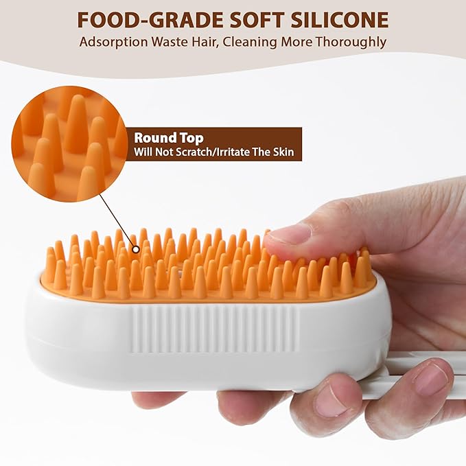 4 in 1 Cat Steam Brush, Rechargeable Steam Brush for Cats and Dogs, Anti-Static Cat Spray Brushes, Massage, Cleaning, Shedding & Combing All In One! White-Mewly Pet