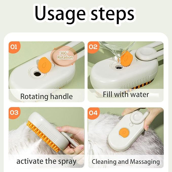 cat steam brush for shedding -4 in 1 Rechargeable Steam Brush for Cats and Dogs, Anti-static, Massage, Cleaning, Shedding & Combing All In One!grooming tool for cats and dogs（Beige）-Mewly Pet