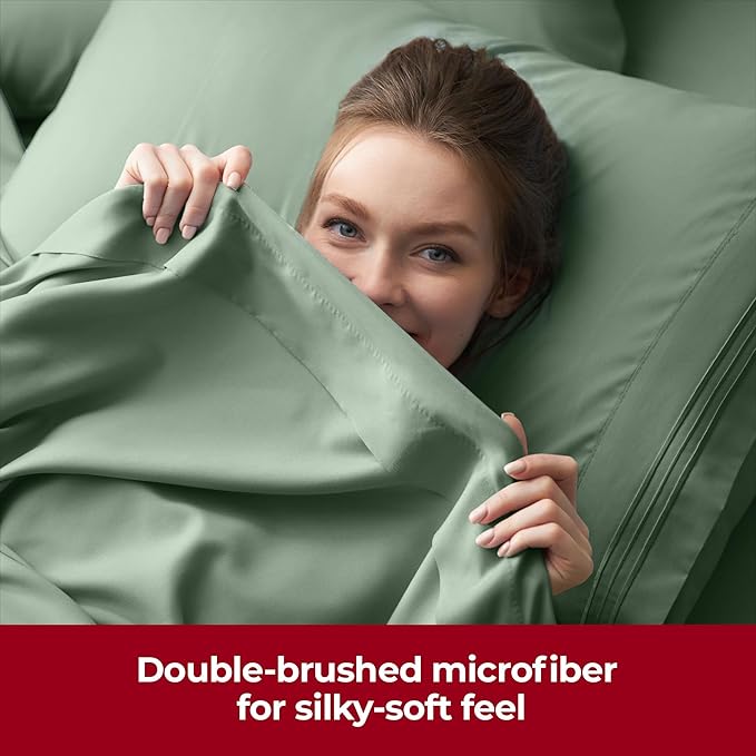 Mellanni Extra Deep Twin XL Sheets - 3 PC Iconic Collection Bedding - Hotel Luxury, Ultra Soft, Cooling Bed Sheets - Wrinkle, Fade, Stain Resistant (Twin Extra Long, Sage)