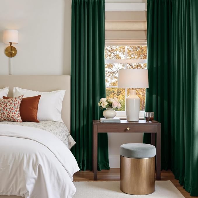 Lazzzy Velvet Blackout Curtains Thermal Insulated Room Window Drapes Super Soft Luxury Curtains for Living Room Bedroom Rod Pocket 2 Panels, Emerald Green, 52" W x 84" L