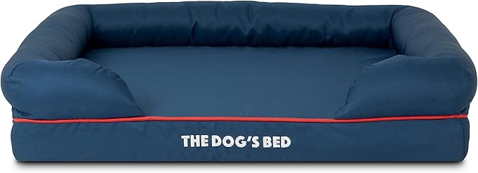 The Dog’s Bed, Medium Blue/Red 30x23.5, Memory Foam, Pain Relief: Arthritis, Hip & Elbow Dysplasia, Post Surgery, Lameness, Supportive, Calming, Waterproof Washable Cover, Veterinary Approved-Mewly Pet