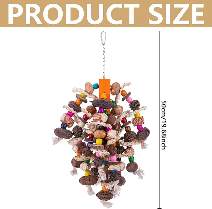 Deloky Large Parrot Bird Chewing Toys, Natural Nuts Corn Parrot Tearing Toy, Wooden Bird Cage Toy for African Grey, Macaws Cokatoos, Amazon Parrots and Other Large Birds-Mewly Pet