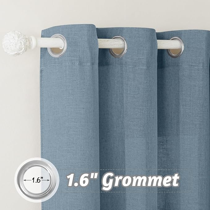 RYB HOME Semi Sheer Linen Curtains - Natural Vertical Boho Style Semi Transparent Privacy Drapes for Bedroom Dining Room Home Office Large Window, W 100 x L 90 inches, Stone Blue, 1 Panel