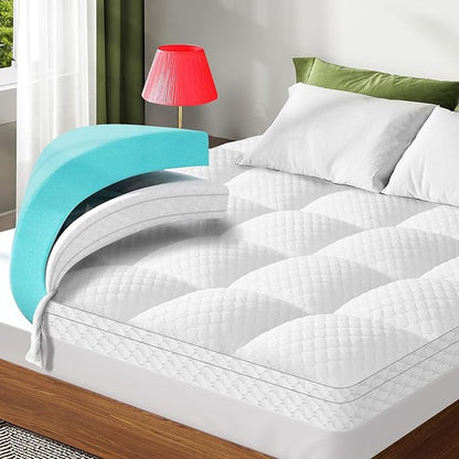 Dual Layer 3 Inch Memory Foam Mattress Topper California King Size, 2 Inch Cooling Gel Memory Foam Plus 1 Inch Pillow Top Mattress Pad Cover, with 8-21 Inch Deep Pocket