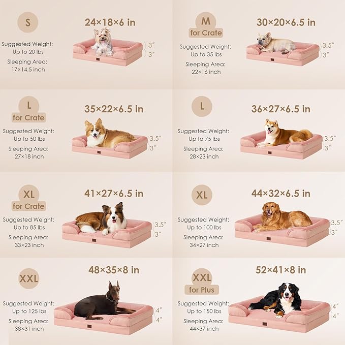 EHEYCIGA Orthopedic Dog Bed for Small Dogs, Waterproof Memory Foam Small Dog Beds with Sides, Non-Slip Bottom and Egg-Crate Foam Medium Pet Couch Bed with Washable Removable Cover, Dusty Pink-Mewly Pet