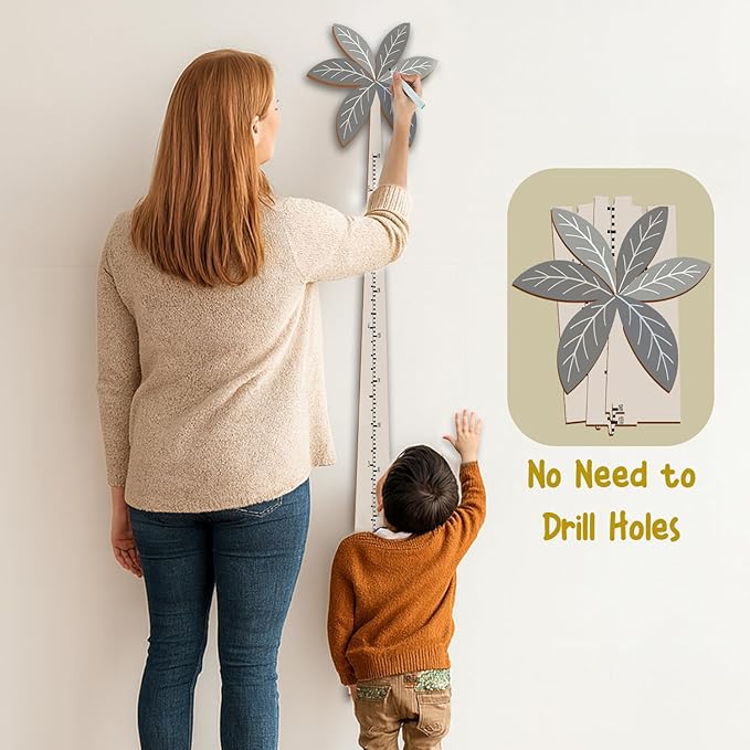 Personalized Growth Chart for Wall, Wooden Height Chart for Kids, Cute Height Measurement for Child/Girls/Boys, Baby and Toddler's Playroom/Kid's Room/Nursery Decor, Coconut Tree