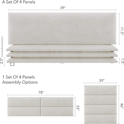 Vänt Upholstered Wall Panels - King/Cal King Size Wall Mounted Headboards - Micro Suede Neutral Sand - Twin/King - Set of 4 Panels (Each Individual Panel 39"x11.5")