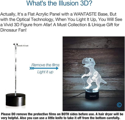 Dino 3D Decor Lamp with Remote, Dinosaur Toys for Girls Boys Room, 7 Colors Changing Night Light Bedside Gifts for Kids Baby