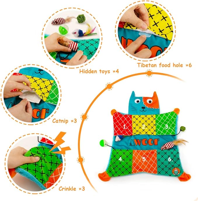 AWOOF Cute Soft Catnip Mat, Interactive Cat Toys for Indoor Cats-Mewly Pet