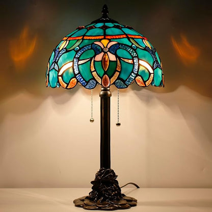 Tiffany Stained Glass Table Lamp 12X12X21Inch Resin Base Desk Bedroom Living Room Reading Light (Brown Jewelry Baroque)
